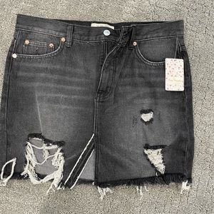 Free People Black Distressed Denim Mini Skirt new with tags